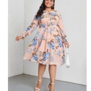 SHEIN Blue and Pink Bishop Sleeve Sundress